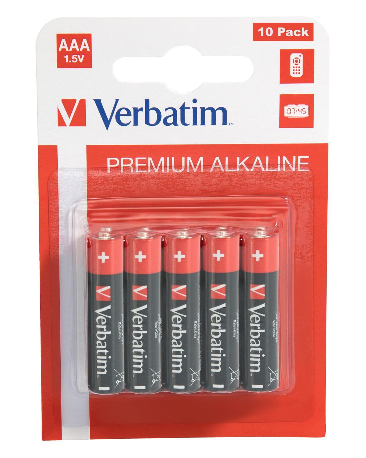 Confezione da 10 batterie alcaline Verbatim AAA 1,5V.