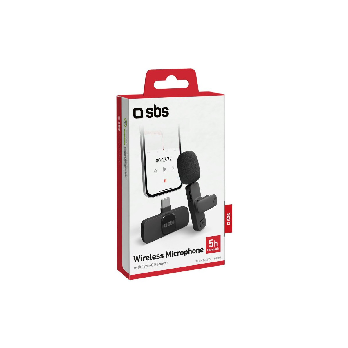 Microfono wireless SBS con ricevitore Type-C. Include microfono e ricevitore.