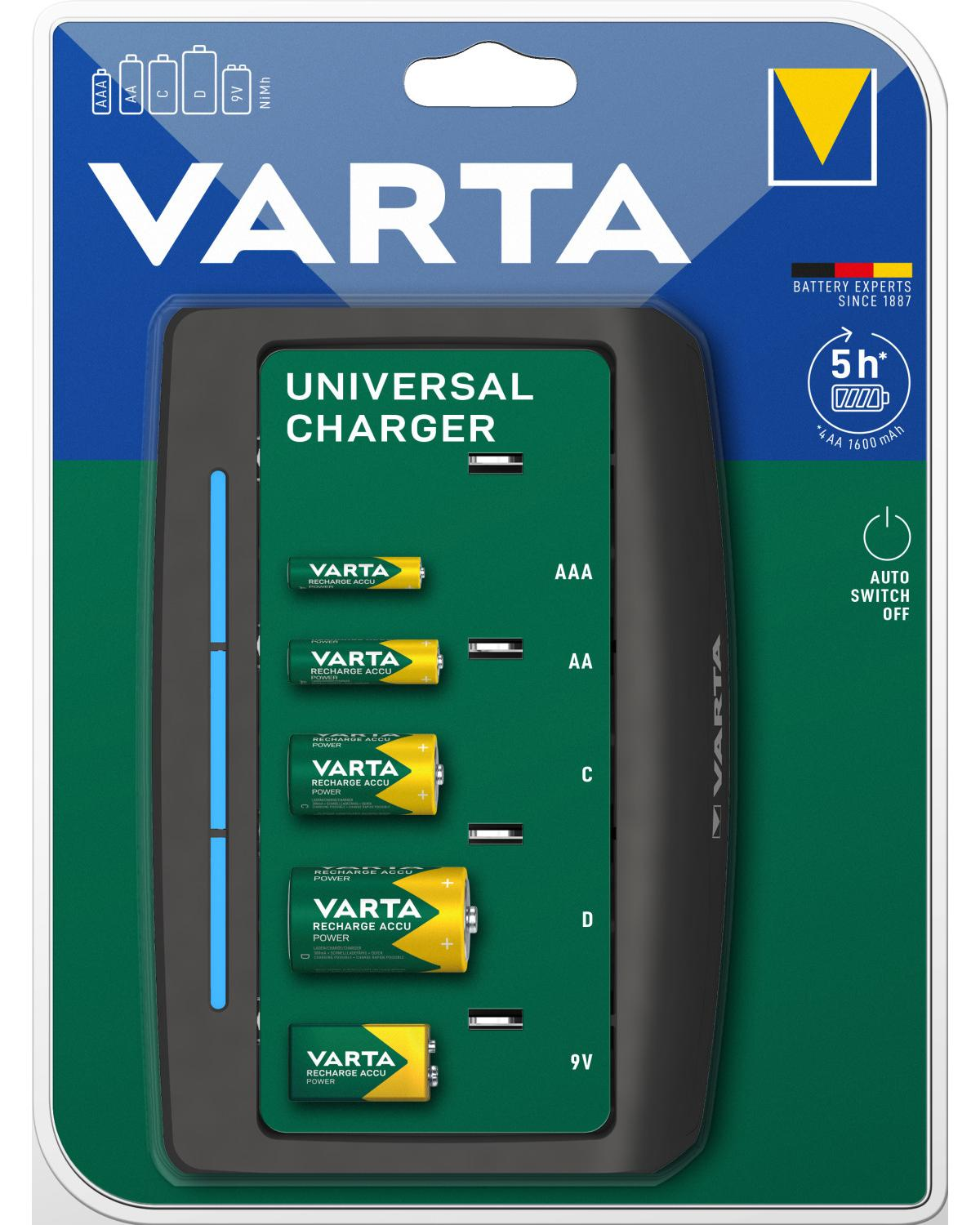 Varta Universal Ladegerät mit AAA, AA, C, D und 9V Akkus