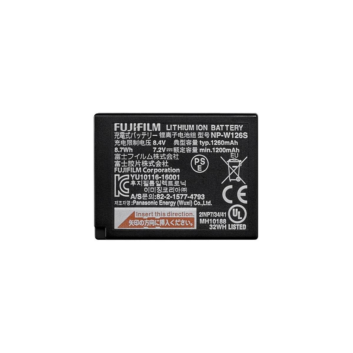 Batteria nera con testo: FUJIFILM NP-W126S, 8.4V, 1260mAh.