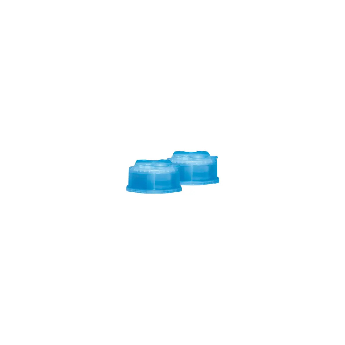 Due tappi blu traslucidi con bordi scanalati.