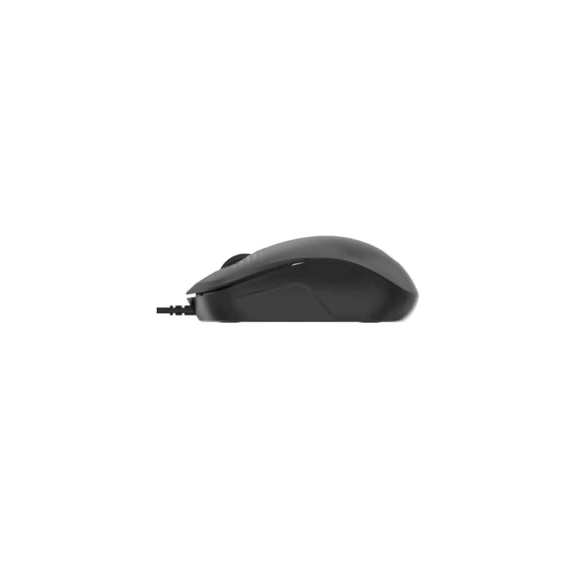 Mouse del computer nero con cavo su sfondo bianco.