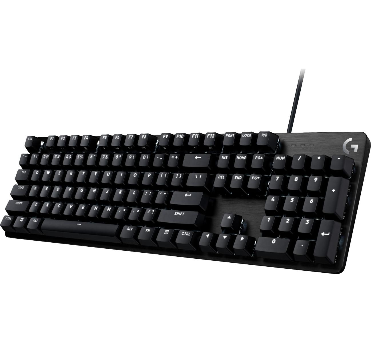 Czarna klawiatura mechaniczna z bocznym kablem i logo Logitech G.