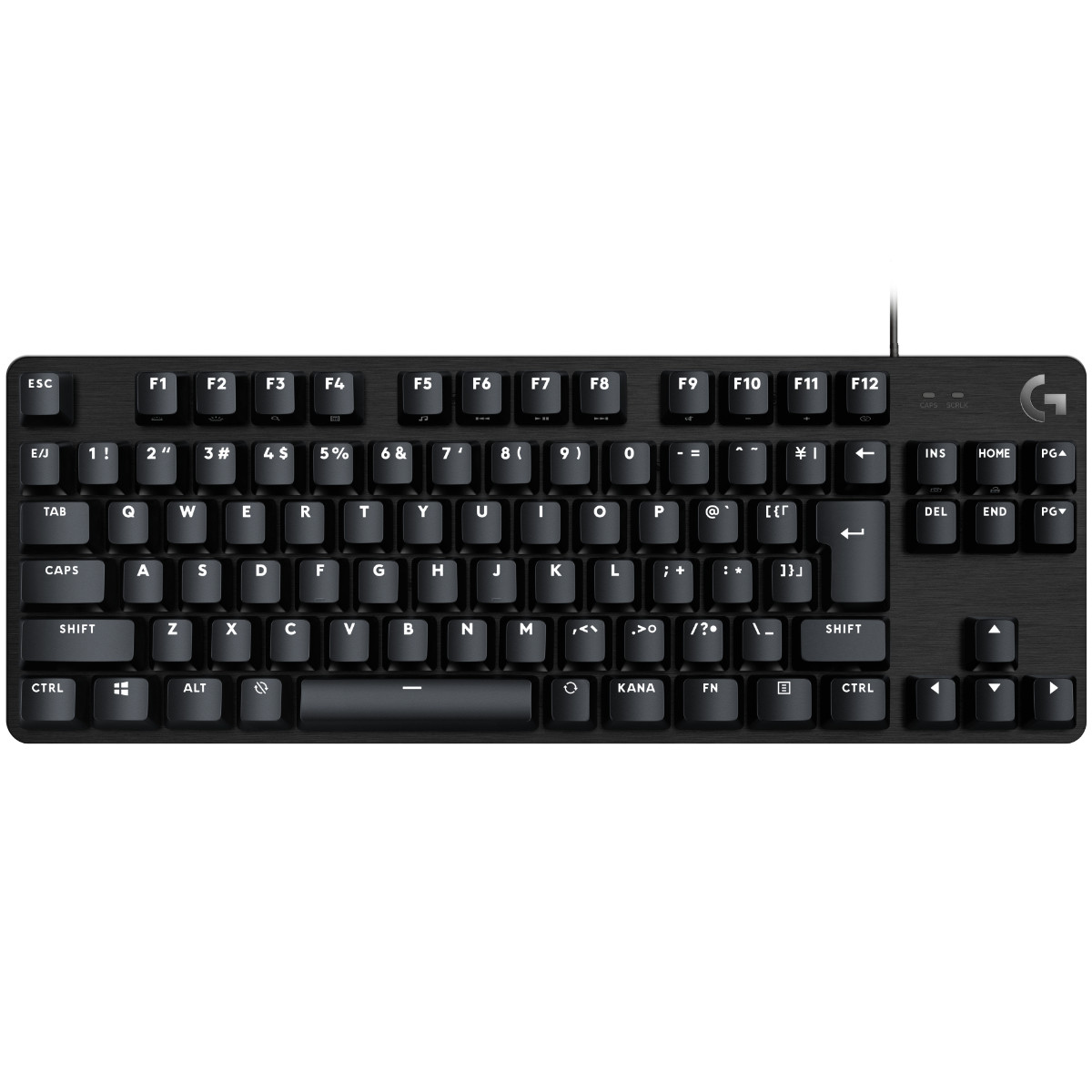 Eine schwarze mechanische Tastatur mit silbernen Tastenbeschriftungen und einem Logitech-Logo.