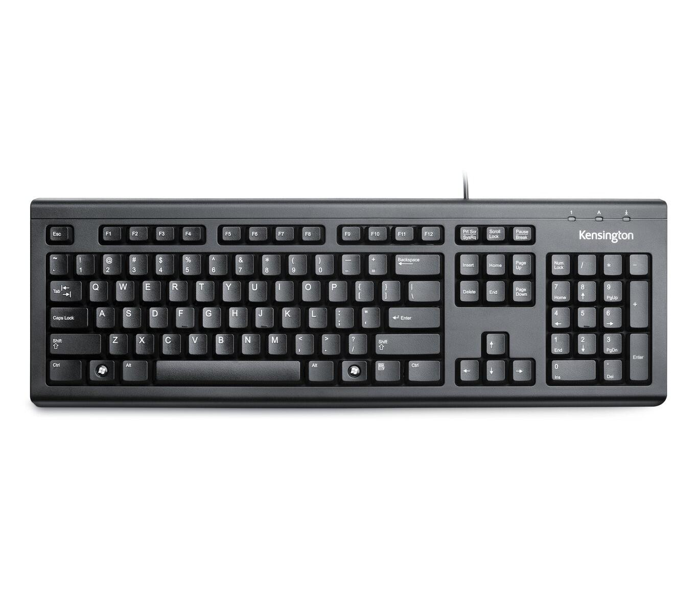 Una tastiera Kensington nera con layout standard e tastierino numerico.