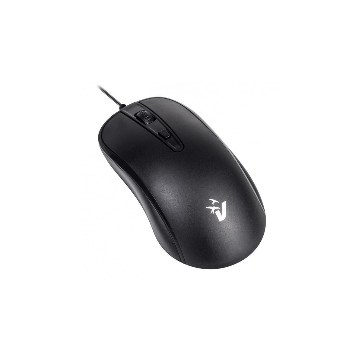 Black computer mouse with a scroll wheel and logo on a white background.