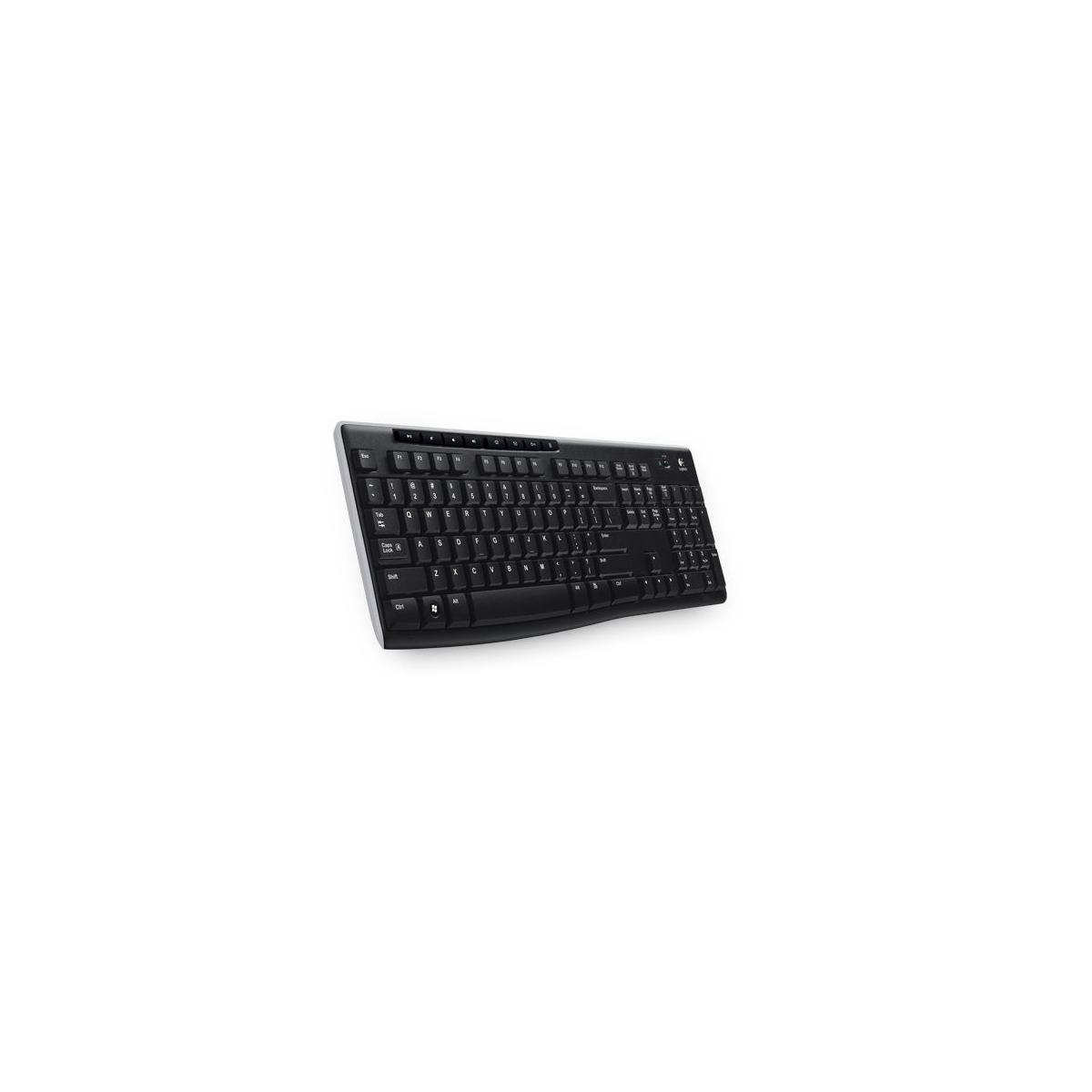 Ein schwarzes kabelloses Tastatur-Layout mit QWERTZ-Tasten auf weißem Hintergrund.