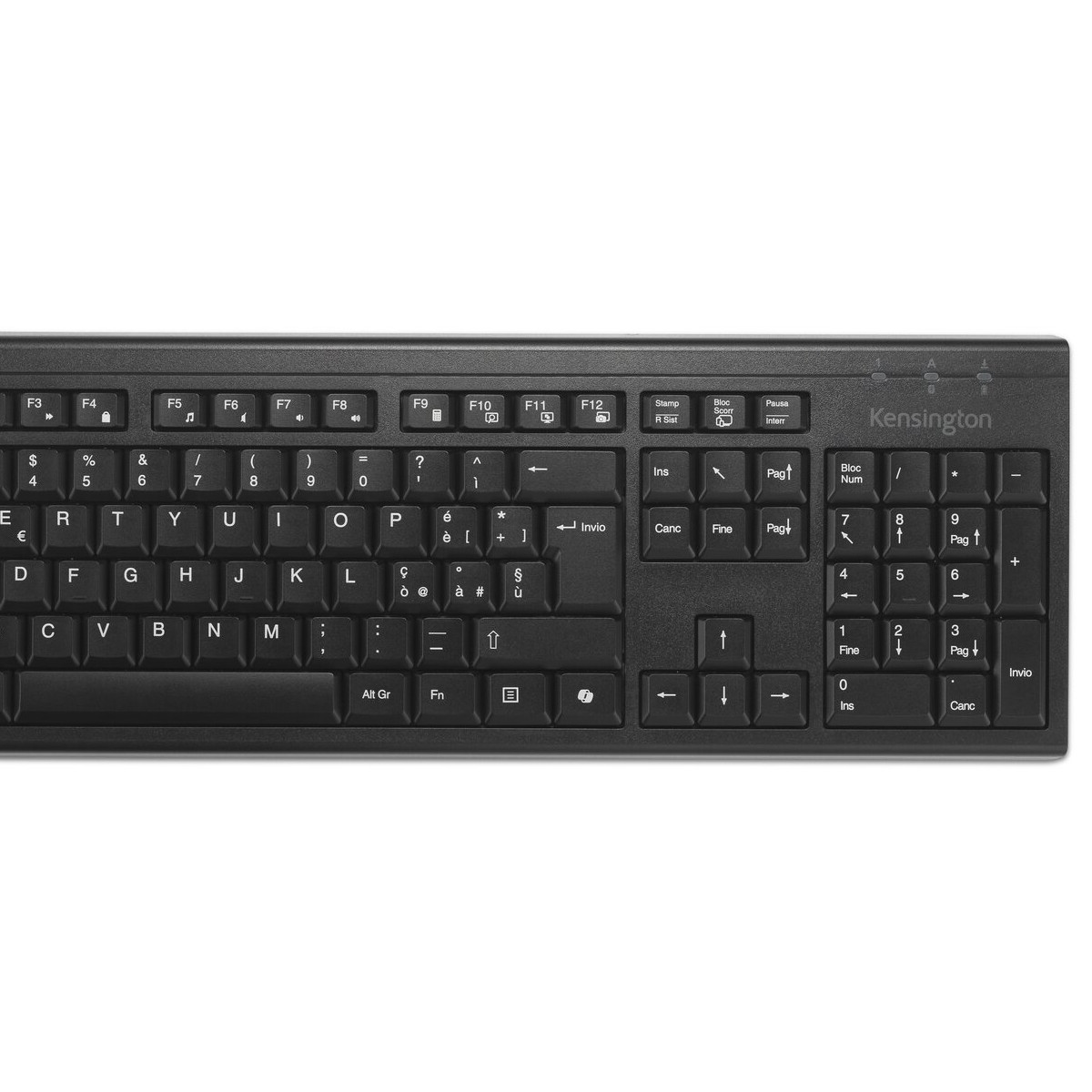 Una tastiera Kensington nera con layout QWERTZ e tastierino numerico.