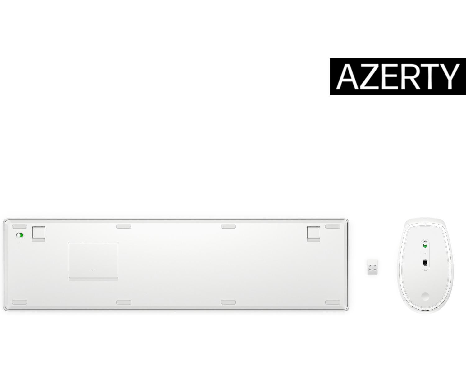 Tastiera e mouse bianchi con logo AZERTY