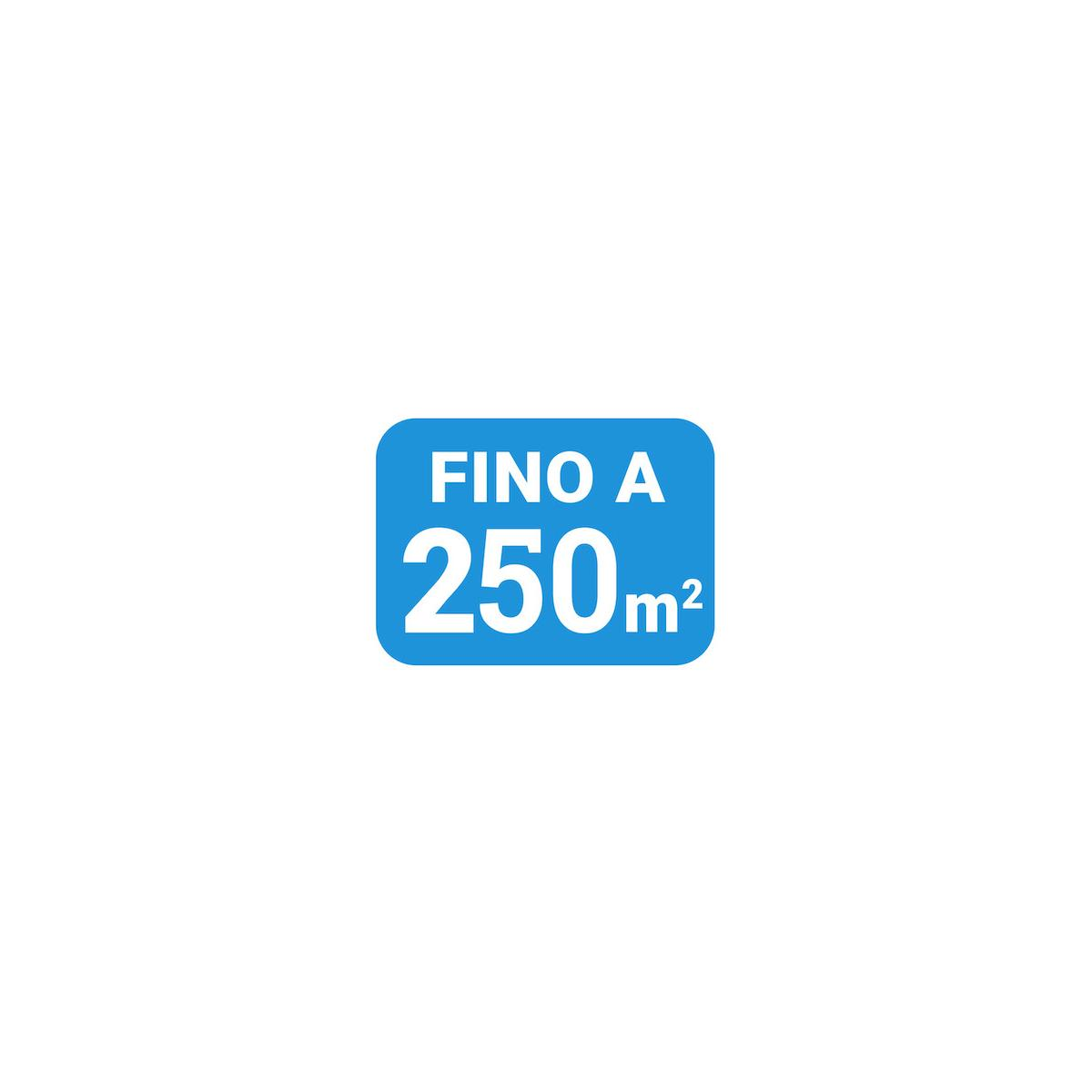 Scatola blu con testo bianco: FINO A 250m²