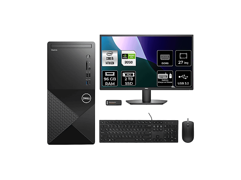 DELL Vostro 3030MT RTX3050 6GB 27" N6014VDT3030MTP1099 PER4 Bellek Intel Core i5-14600 96 GB RAM 2 TB SSD FreeDOS Masaüstü Bilgisayar