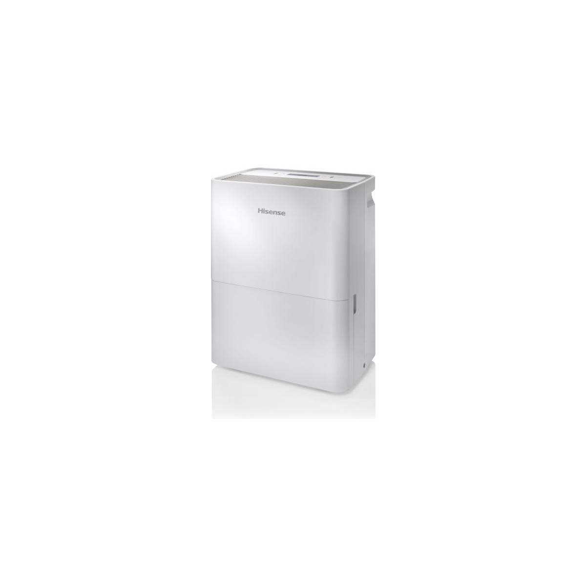 Un deumidificatore bianco Hisense è mostrato su sfondo bianco.