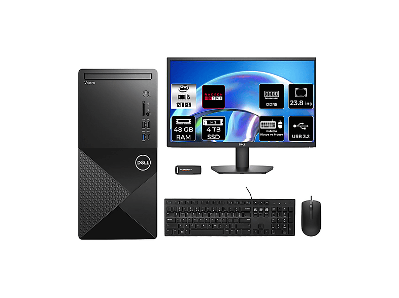 DELL Vostro 3030MT RX550 4GB 23.8" N6004VDT3030MTP672 PER4 Bellek Intel Core i5-12400 48 GB RAM 4 TB SSD FreeDOS Masaüstü Bilgisayar