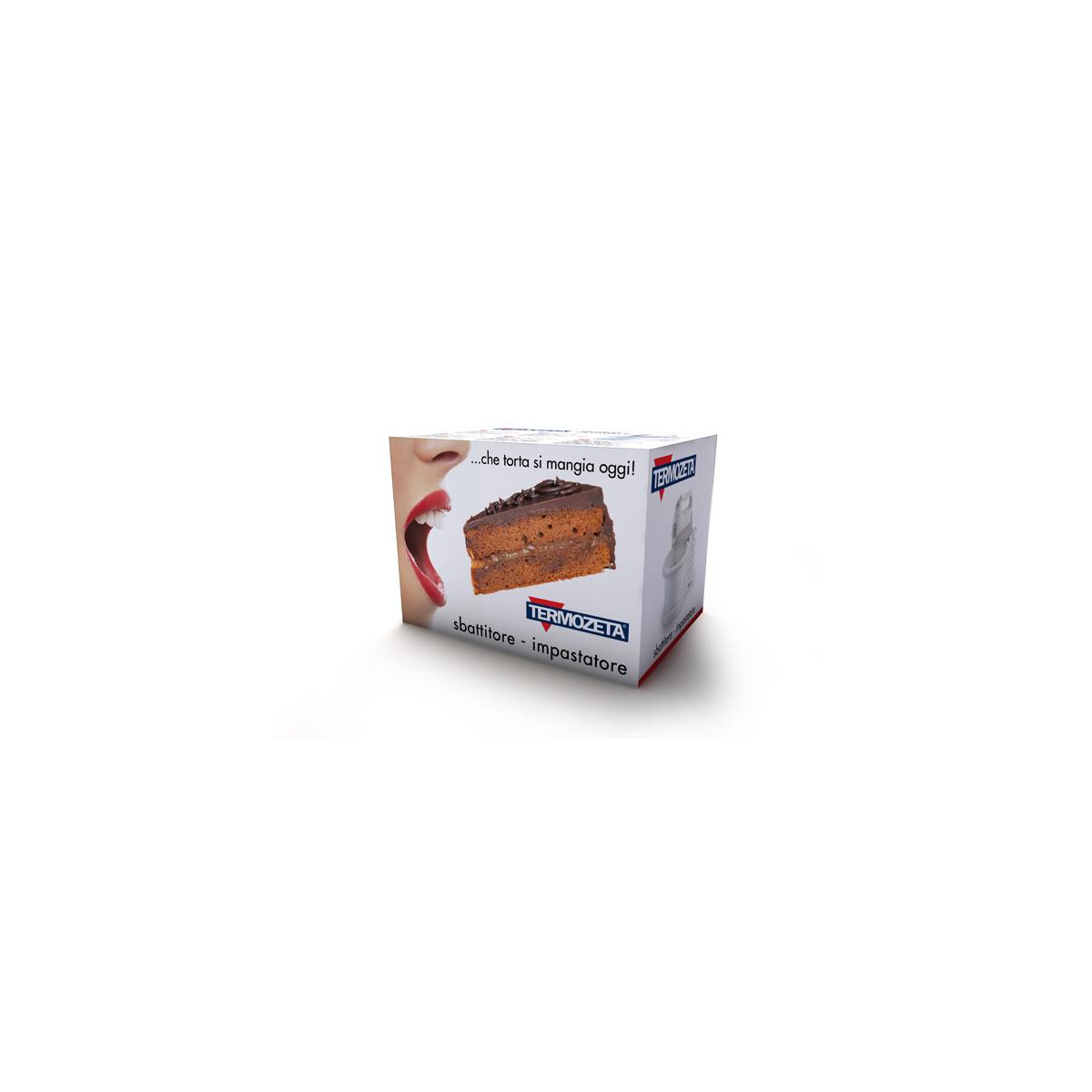 Confezione con fetta di torta e bocca. Sopra logo "Termozeta".