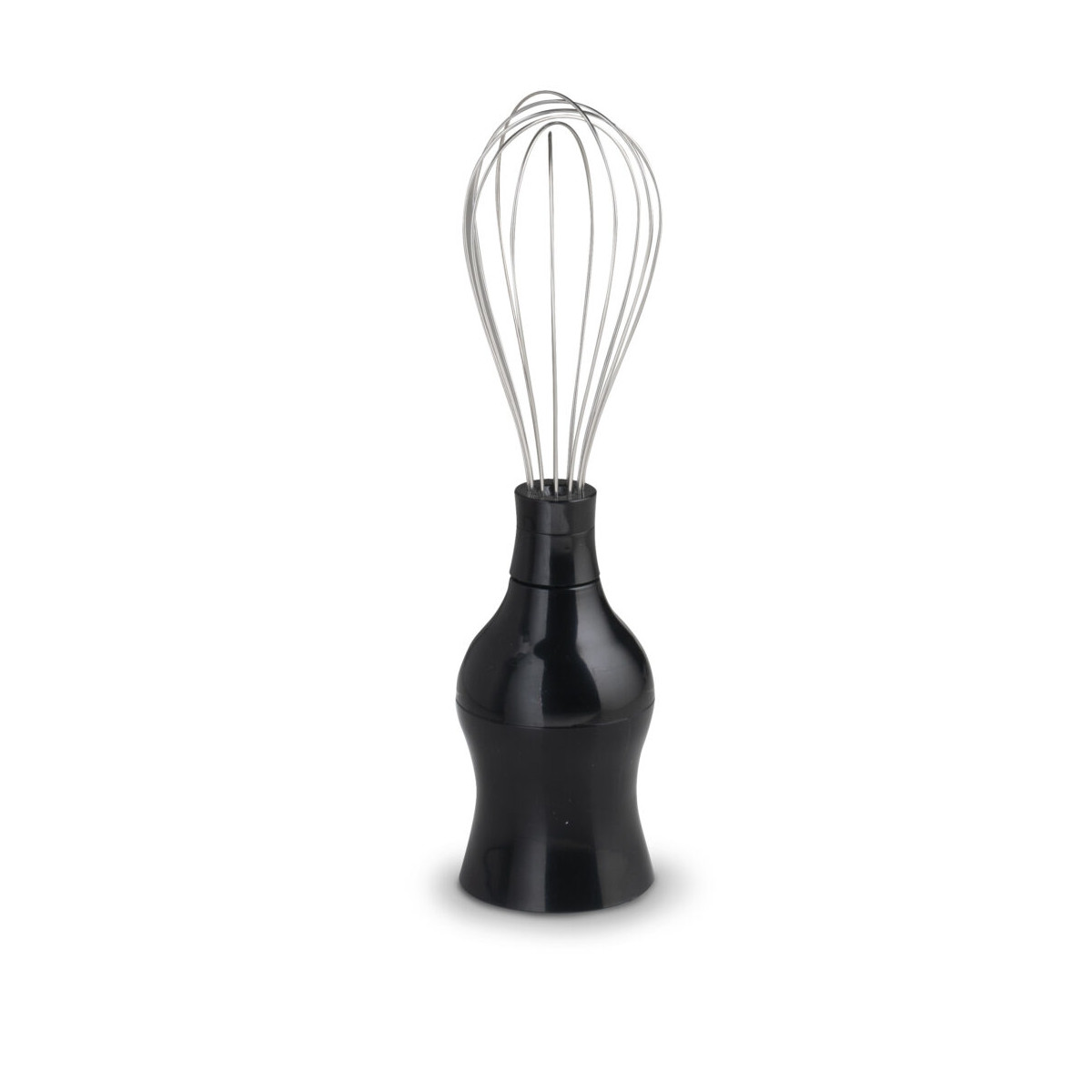 Una frusta nera con manico elegante e anelli di filo.