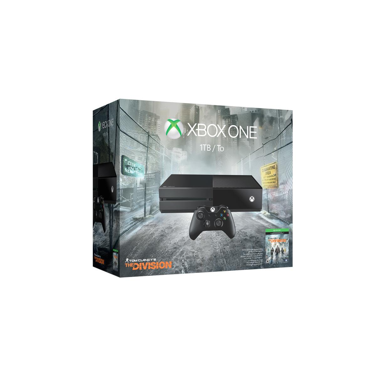 Bundle Xbox One 1TB con controller e gioco The Division in scena urbana.