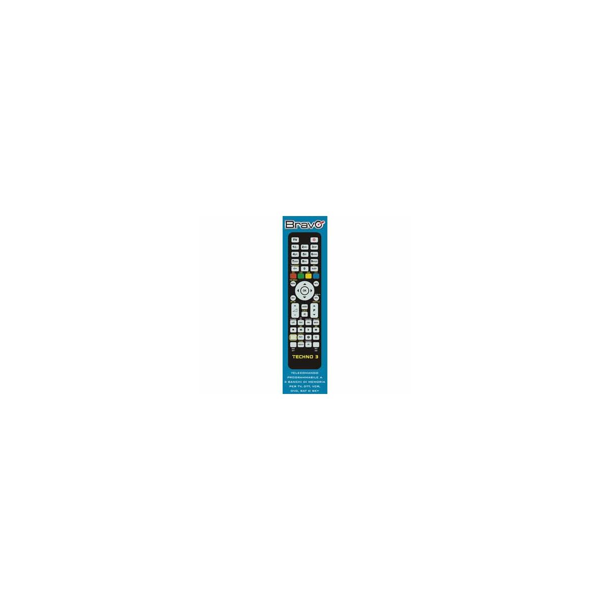 Telecomando universale nero con molti pulsanti e un display.