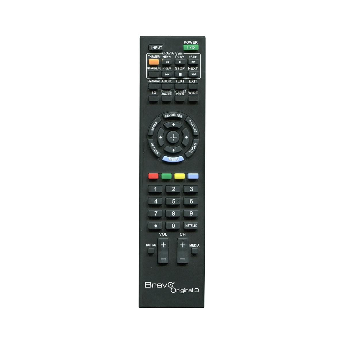 Un telecomando nero Sony Bravia Original 3 con pulsanti e tastierino numerico.