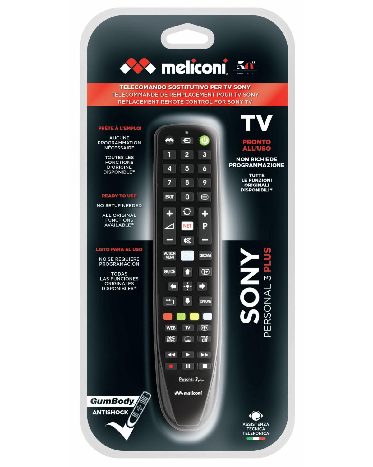 Opakowanie z pilotem TV Meliconi do urządzeń Sony, model Personal 3 Plus.