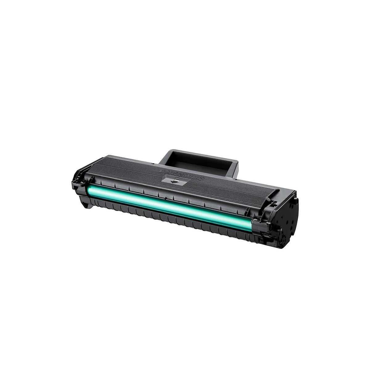 Una cartuccia toner nera con un rullo verde luminoso a destra.