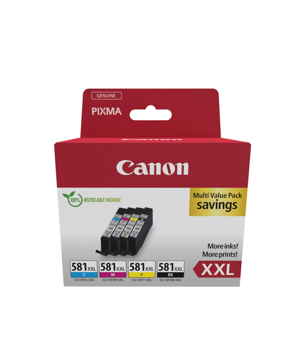 Pack d'encre Canon Pixma: C, M, Y, BK. 100% recyclable.