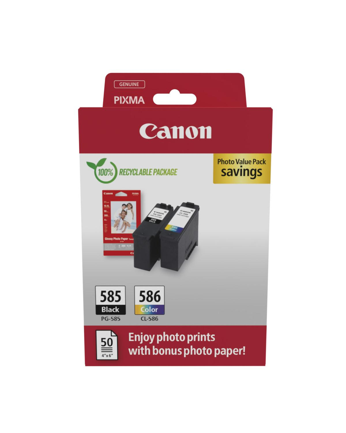 Cartucce d'inchiostro Canon Pixma PG-585 (Nero) e CL-586 (Colore).