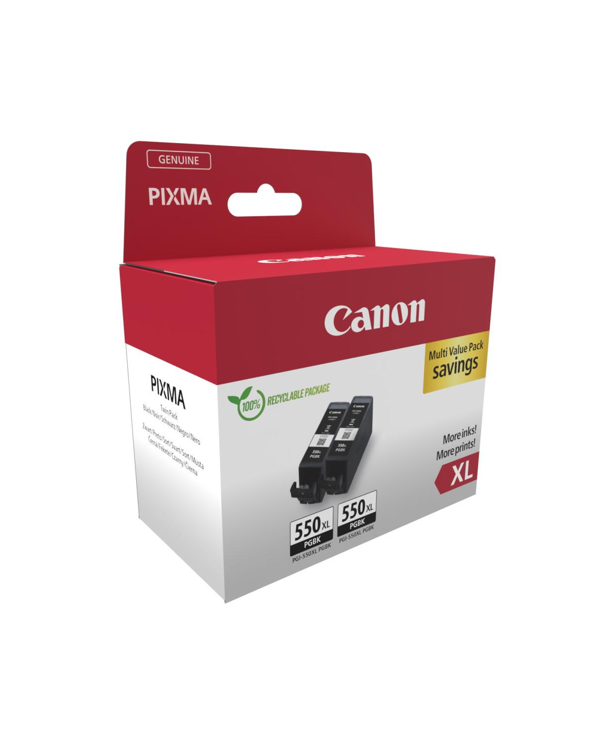 Canon PIXMA Twin Pack inktcartridges, zwart, 550XL PGBK, recyclebaar.