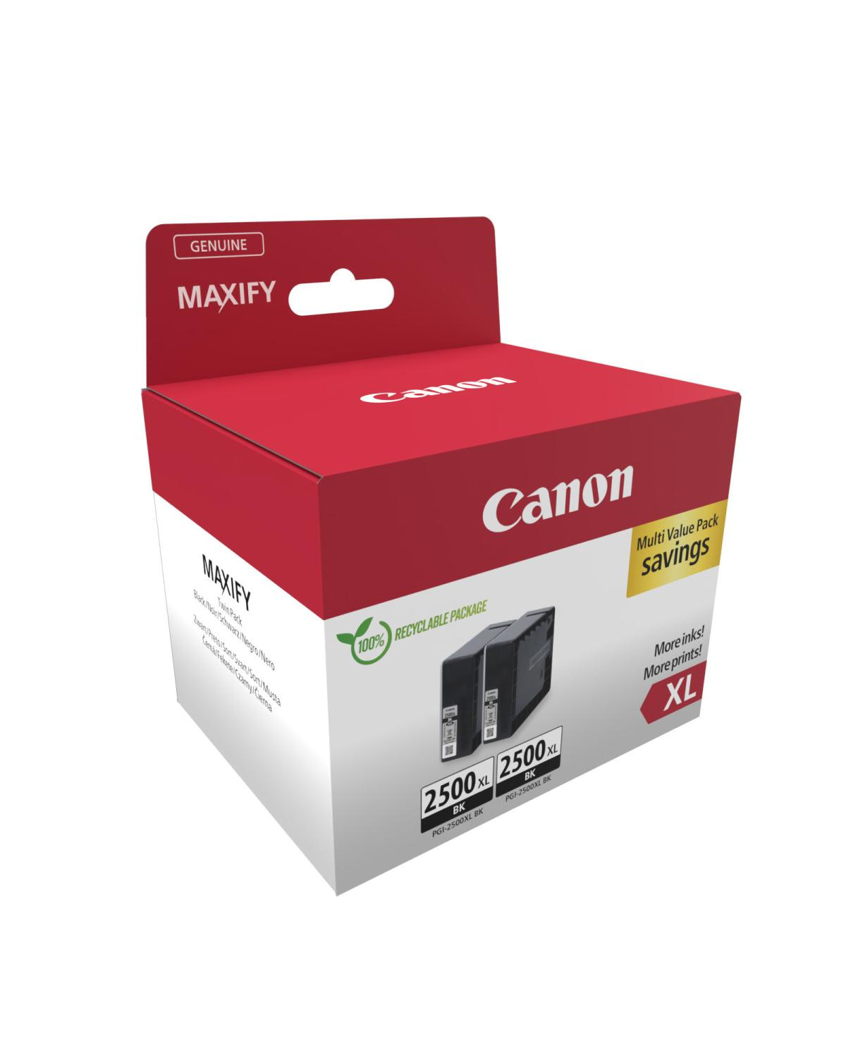 Pack duo d'encres Canon MAXIFY XL noir. Emballage 100% recyclable.