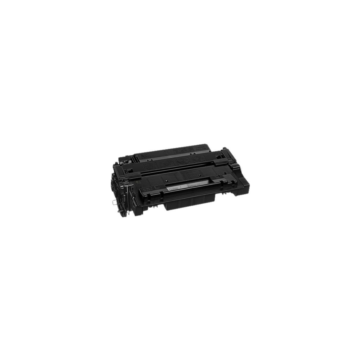Een zwarte tonercartridge op een witte achtergrond.