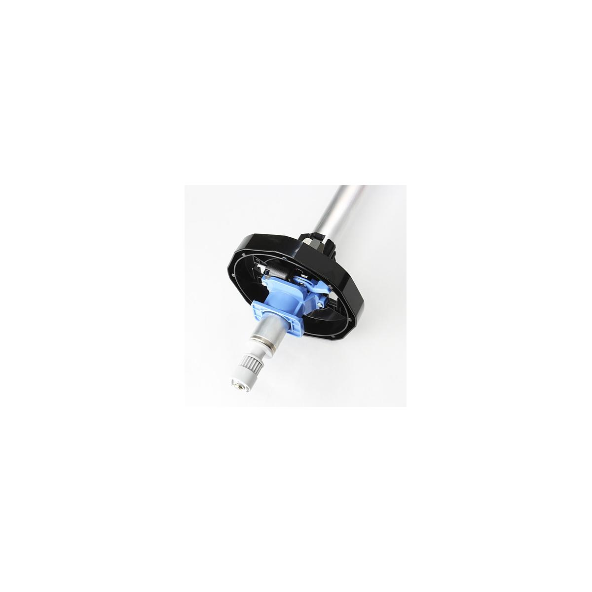 Componente meccanico con plastica nera e blu, metallo argentato.