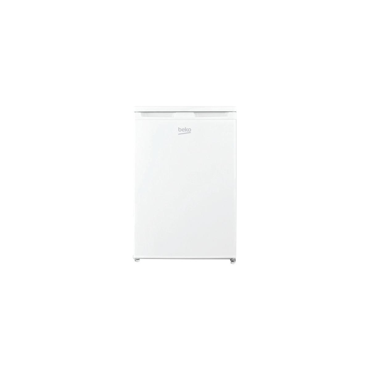 Un frigorifero bianco con il logo Beko sul davanti.