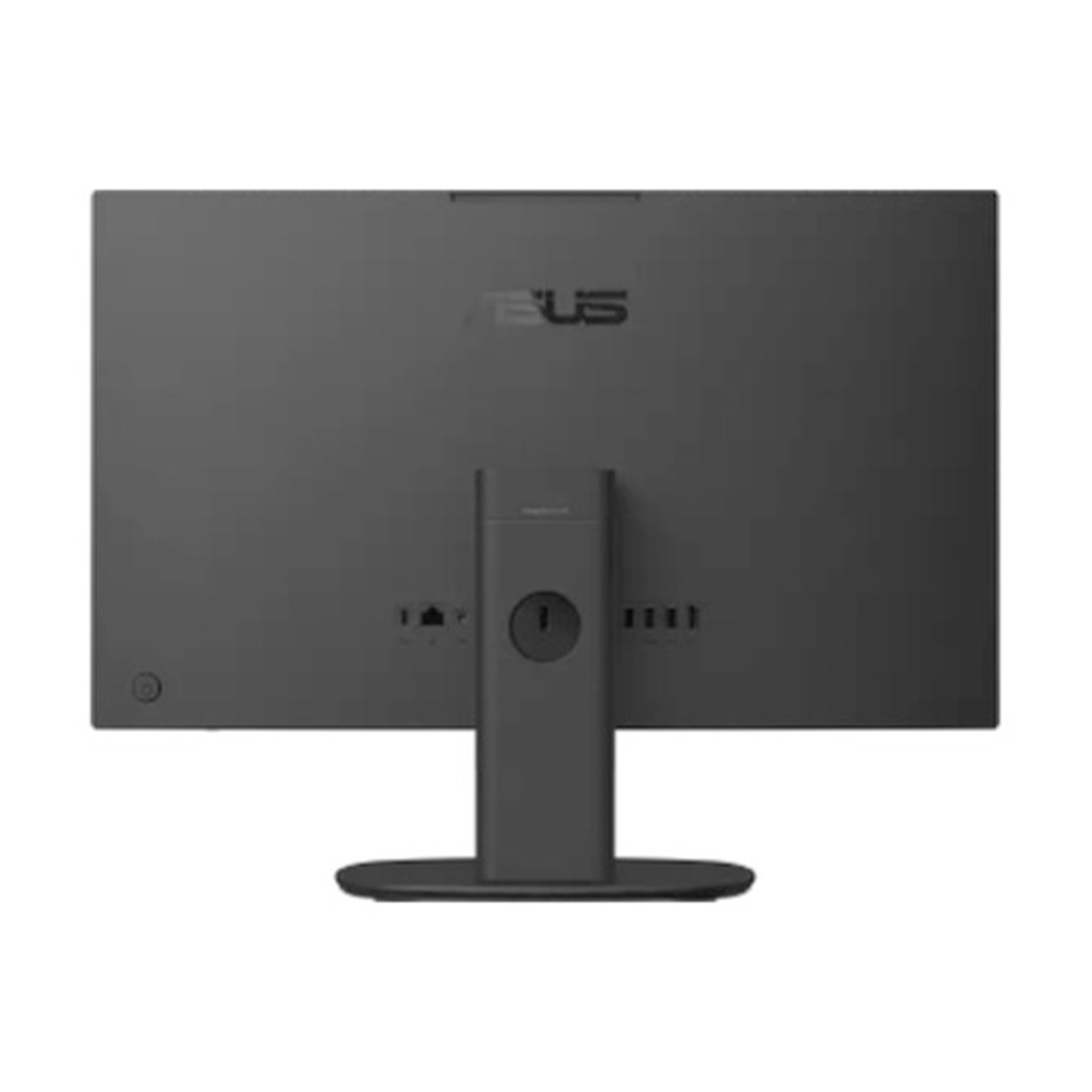 ASUS logosu ve bağlantı noktalarına sahip koyu renkli monitörün arkası.