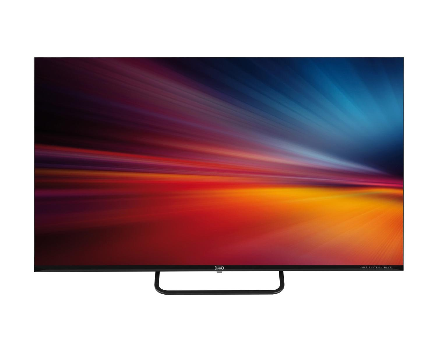 Un televisor moderno que muestra una imagen de fondo abstracta y vibrante.