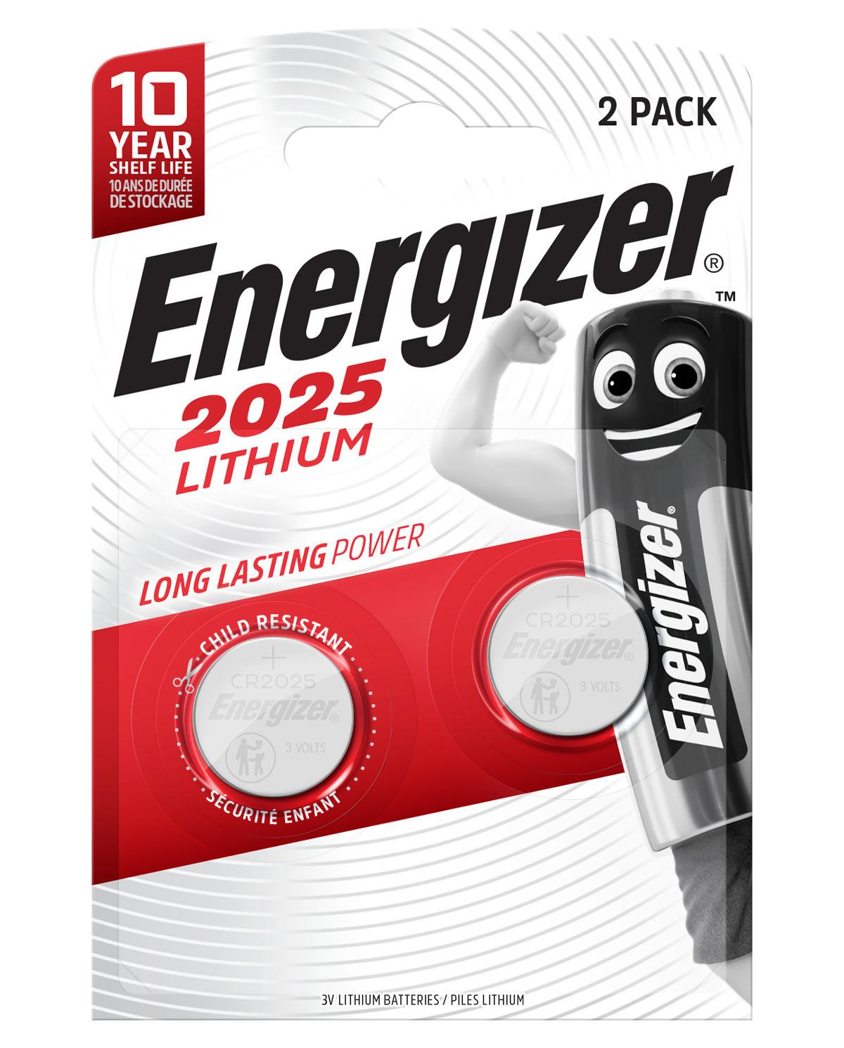 Energizer 2 pile al litio CR2025 con 10 anni di conservazione.