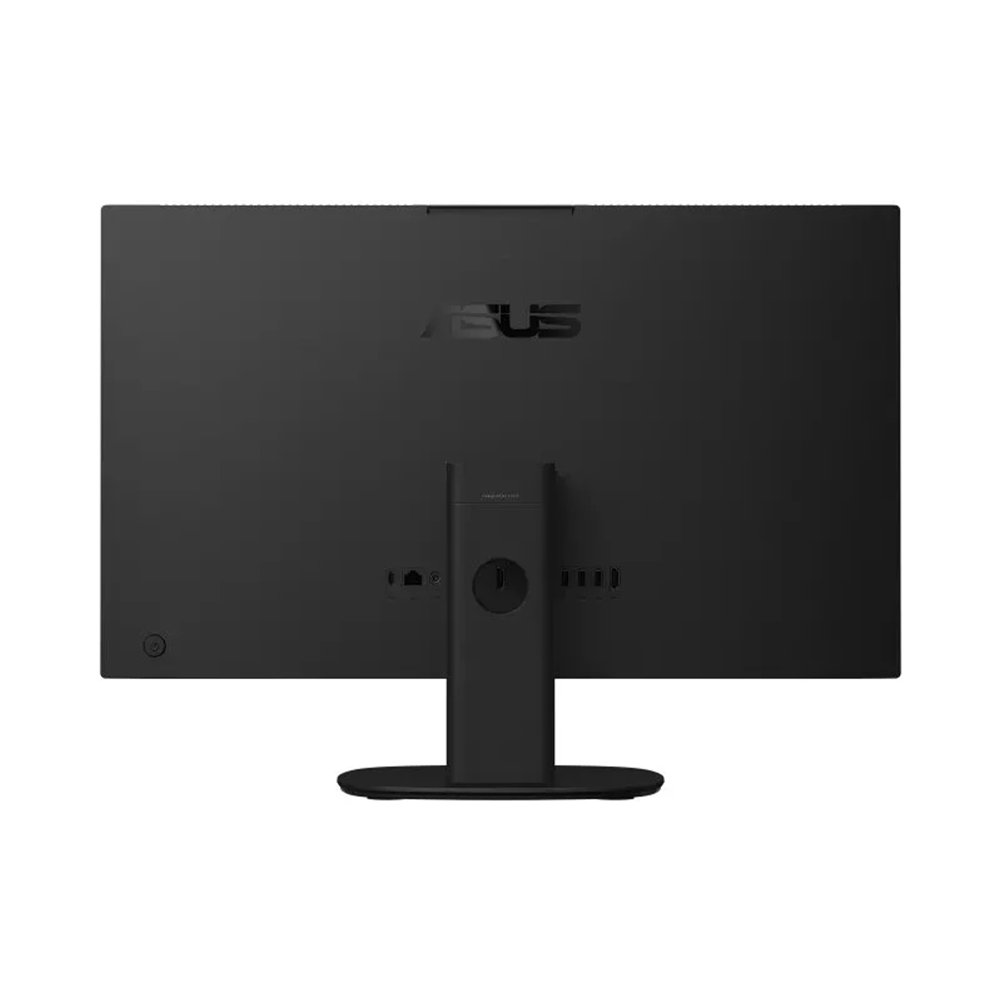 Asus logolu ve bağlantı noktalarına sahip siyah monitörün arkası.