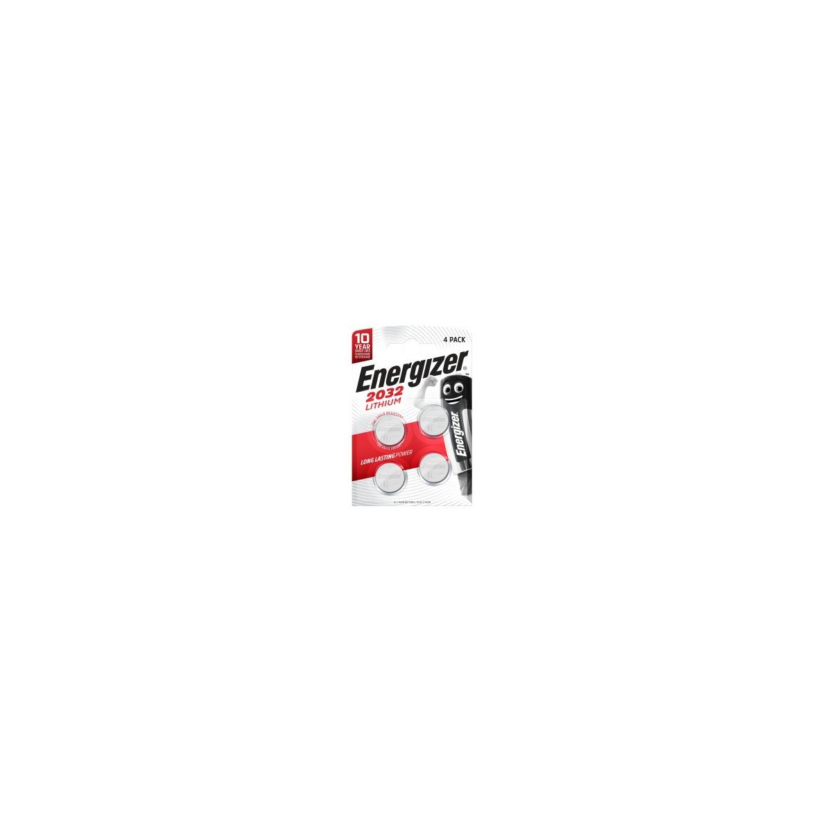 Batterie a bottone Energizer 2032 al litio, confezione da 4, 10 anni di conservazione.