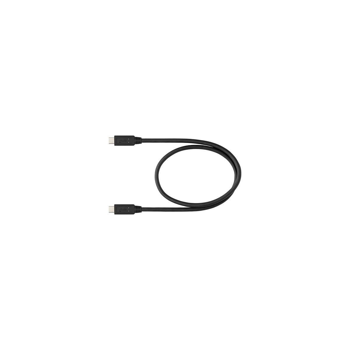Ein schwarzes USB-C-Kabel mit beiden Anschlüssen sichtbar, auf weißem Hintergrund.