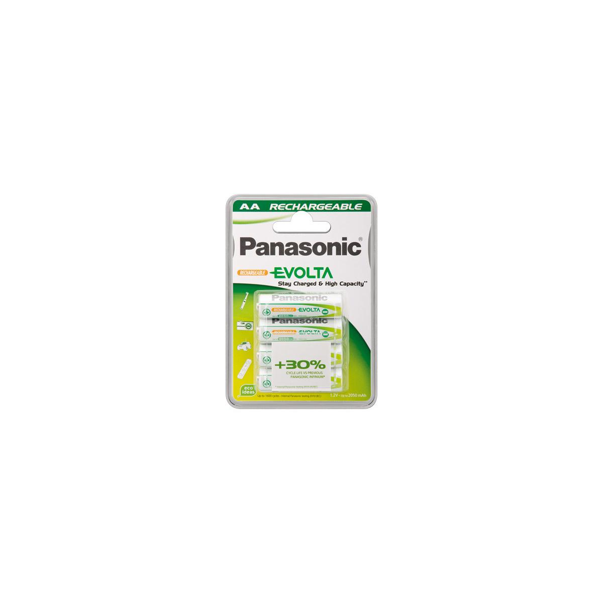 Batterie ricaricabili Panasonic AA, confezione da 4, EVOLTA, 1,2V, fino a 2050 mAh.