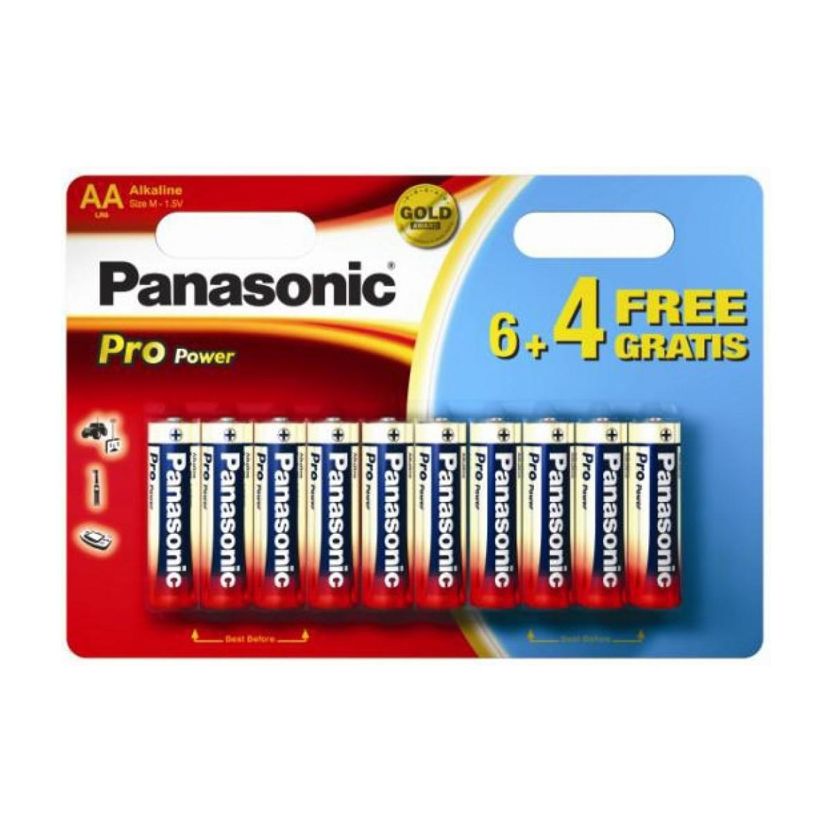 Confezione da 10 batterie alcaline Panasonic AA Pro Power, 6+4 gratis.
