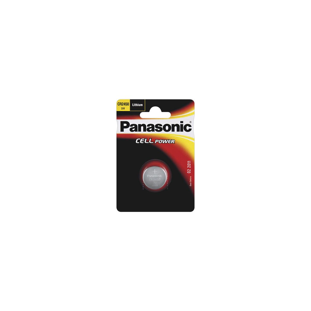 Batteria a bottone al litio Panasonic CR2450 in confezione, 3V.