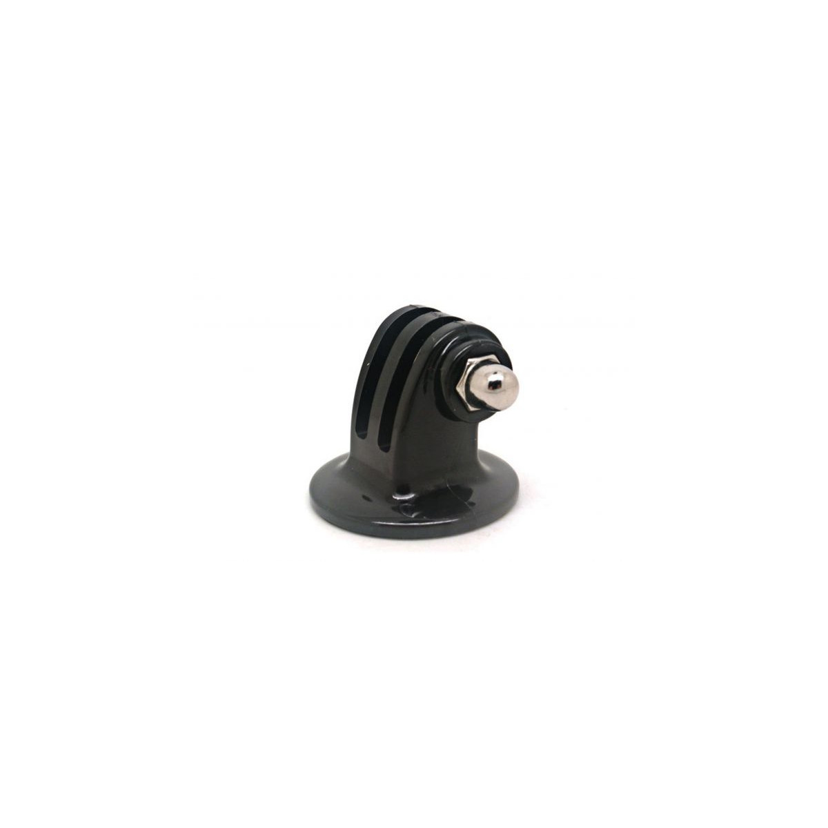 Supporto nero per fotocamera con vite e fessura, isolato su sfondo bianco.