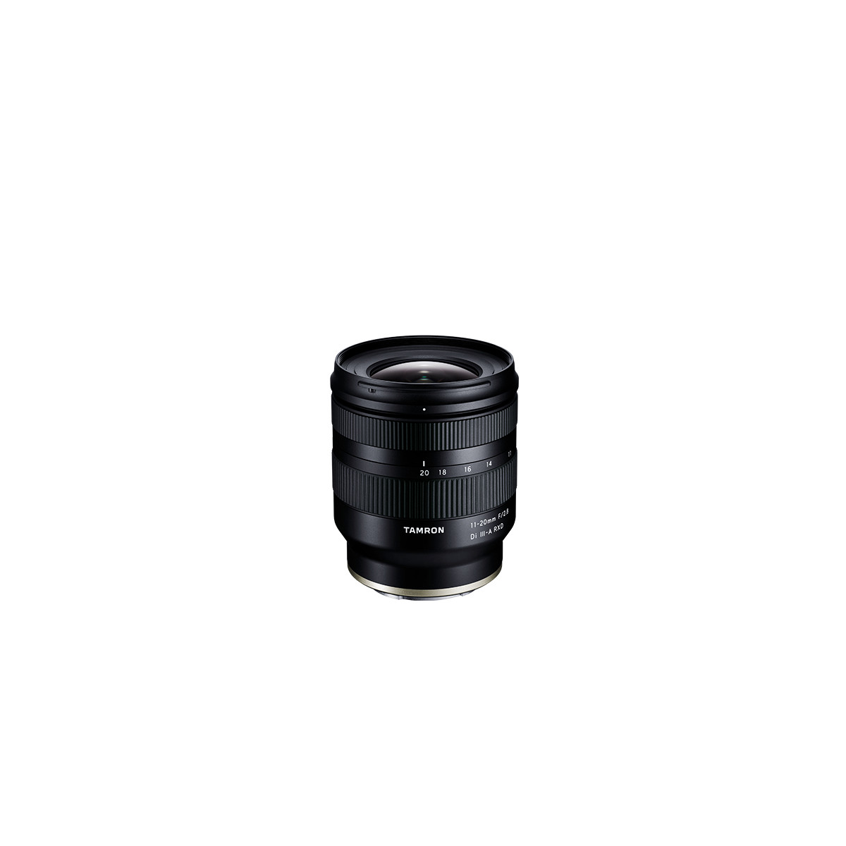 Ein schwarzes Tamron 11-20mm f/2.8 Objektiv mit Fokusringen und Zoomring.