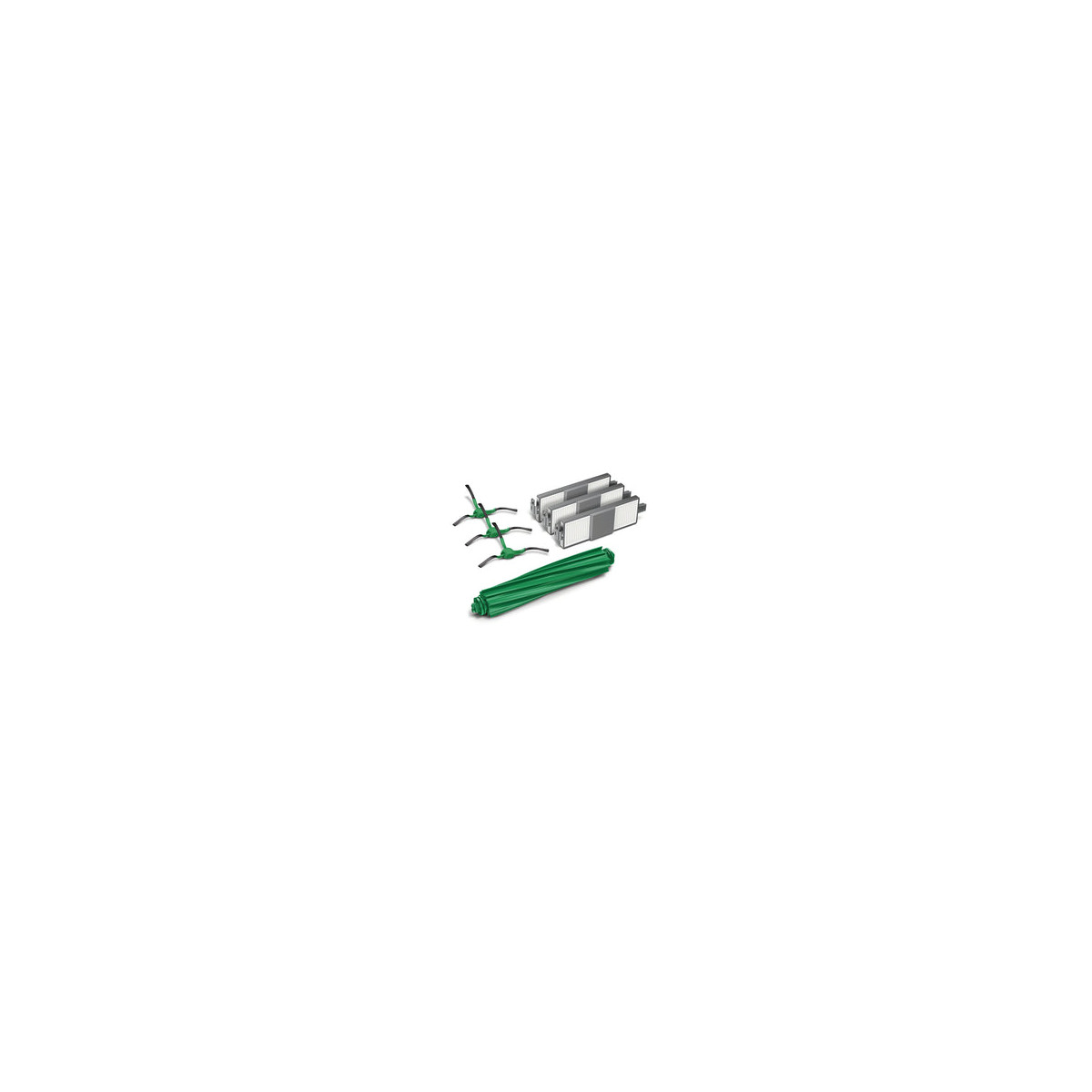 Rullo spazzola verde con diverse cartucce grigie e lame verdi.