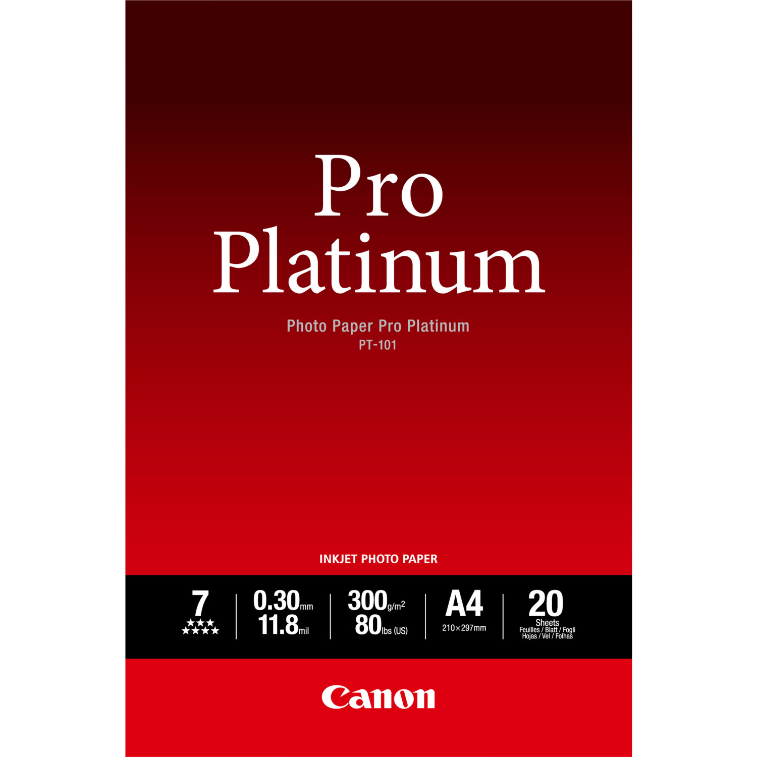 Canon Pro Platinum Photo Paper, A4, 20 Sheets.