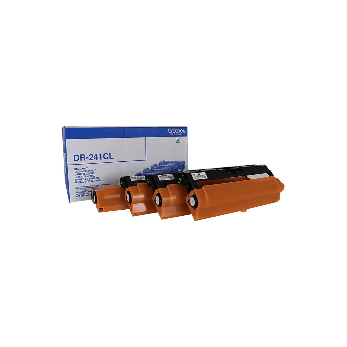 Drei orangefarbene Trommeleinheiten von Brother mit DR-241CL auf der Verpackung.