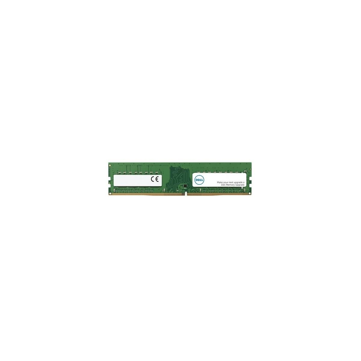 Ein grünes RAM-Modul mit silbernen Kontakten und Dell-Logo.