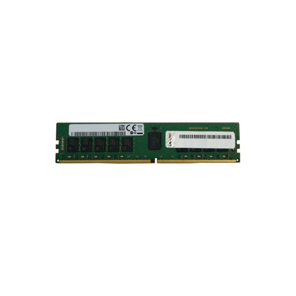 Un modulo RAM verde con chip e etichette è mostrato su sfondo bianco.