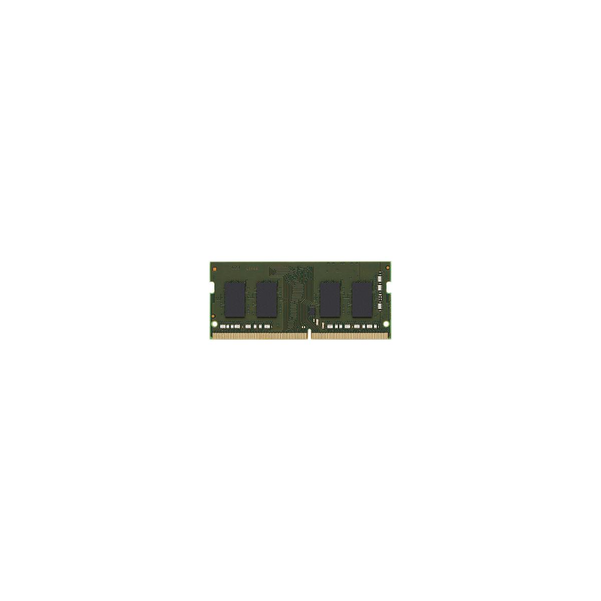 Ein grünes RAM-Modul mit vier schwarzen Speicherchips und goldenen Kontakten.