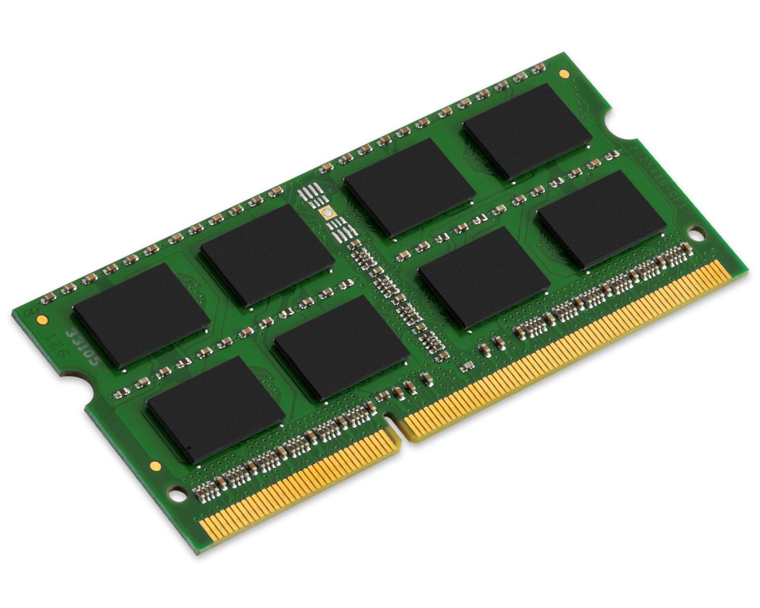 Un singolo modulo RAM verde con chip neri e contatti dorati.
