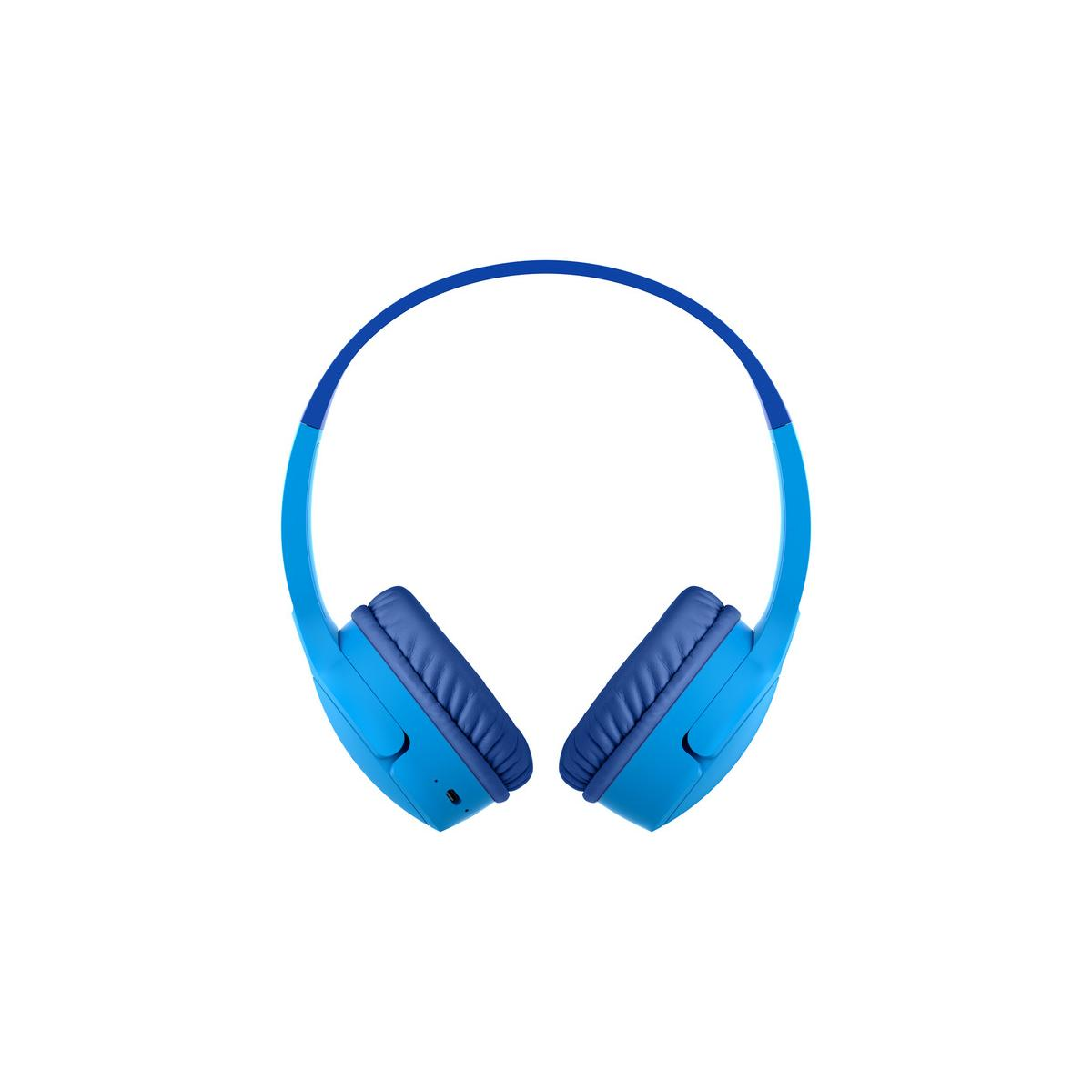 Casque bleu avec coussinets bleu foncé, sur fond blanc.